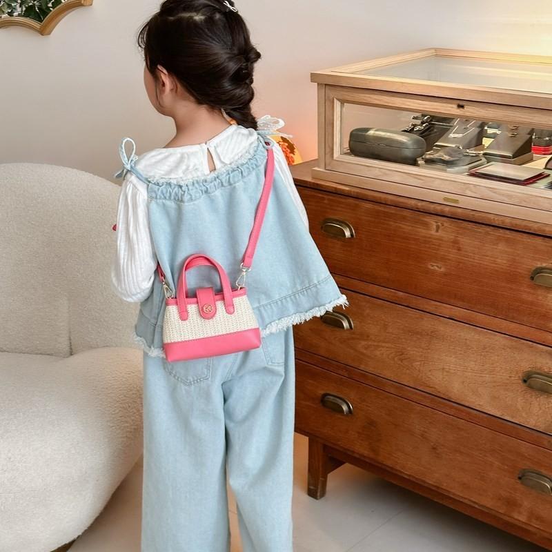 Cute Girls' Bucket Crossbody Bag Pu Material Breathable Summer Baby Outing Accessory Handbag