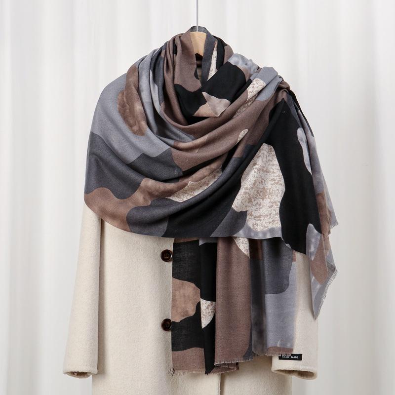 Camouflage Skin-friendly Velvet New Autumn Warm Imitation Cashmere Printed Scarf Geometric Simple Versatile Shawl