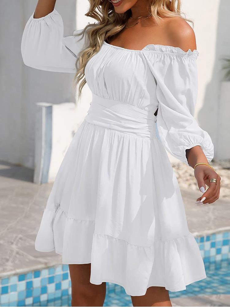 Elegant Spring-Summer Square Neck Ruffle A-line Dress