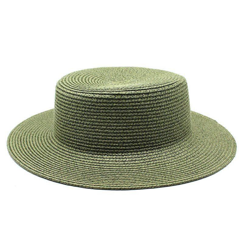 Seaside vacation beach sun protection sun hat green straw hat light board DIY versatile British flat top top top hat