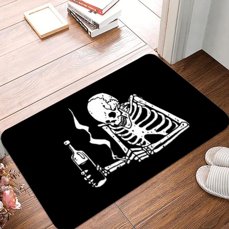 Creative Skeleton Printing Non Slip Small Rug Waterproof Easy Clean Floor Mat for Indoor Outdoor Use Durable Home Decor Novelty