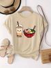 2026 New Fashion Women Tshirt Summer Cute Milk Tea Ramen Cartoon Print Casual Crew Neck Short Sleeve Comfortable Tee Tops