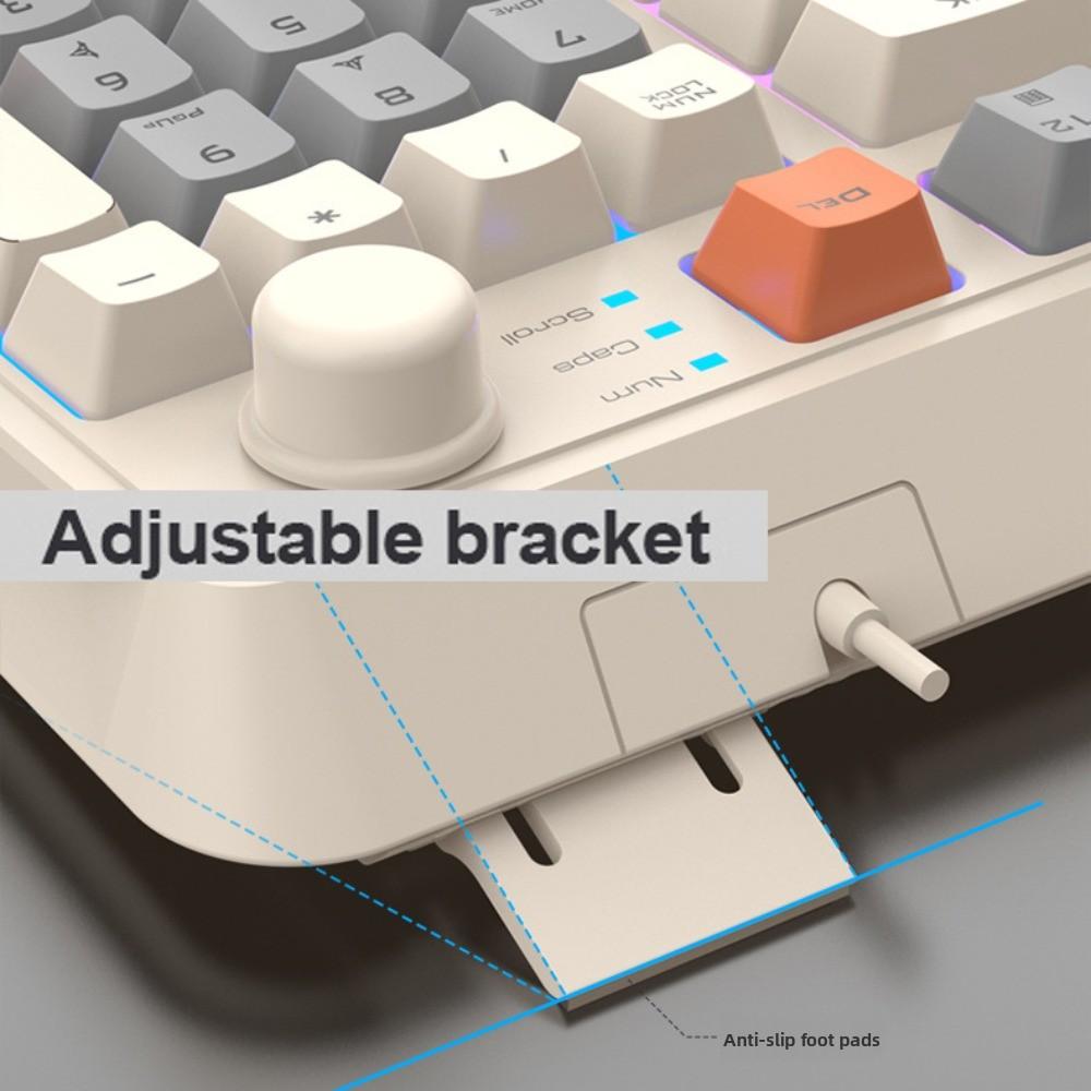 Mechanical Feel Wired RGB Light Keyboard Adjustable Volume K82 Wired Keyboard  Computer Accessories