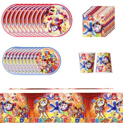 51Pcs The Amazing Digital Circus Tableware W/ Plates Cups Napkins, A Tablecloth