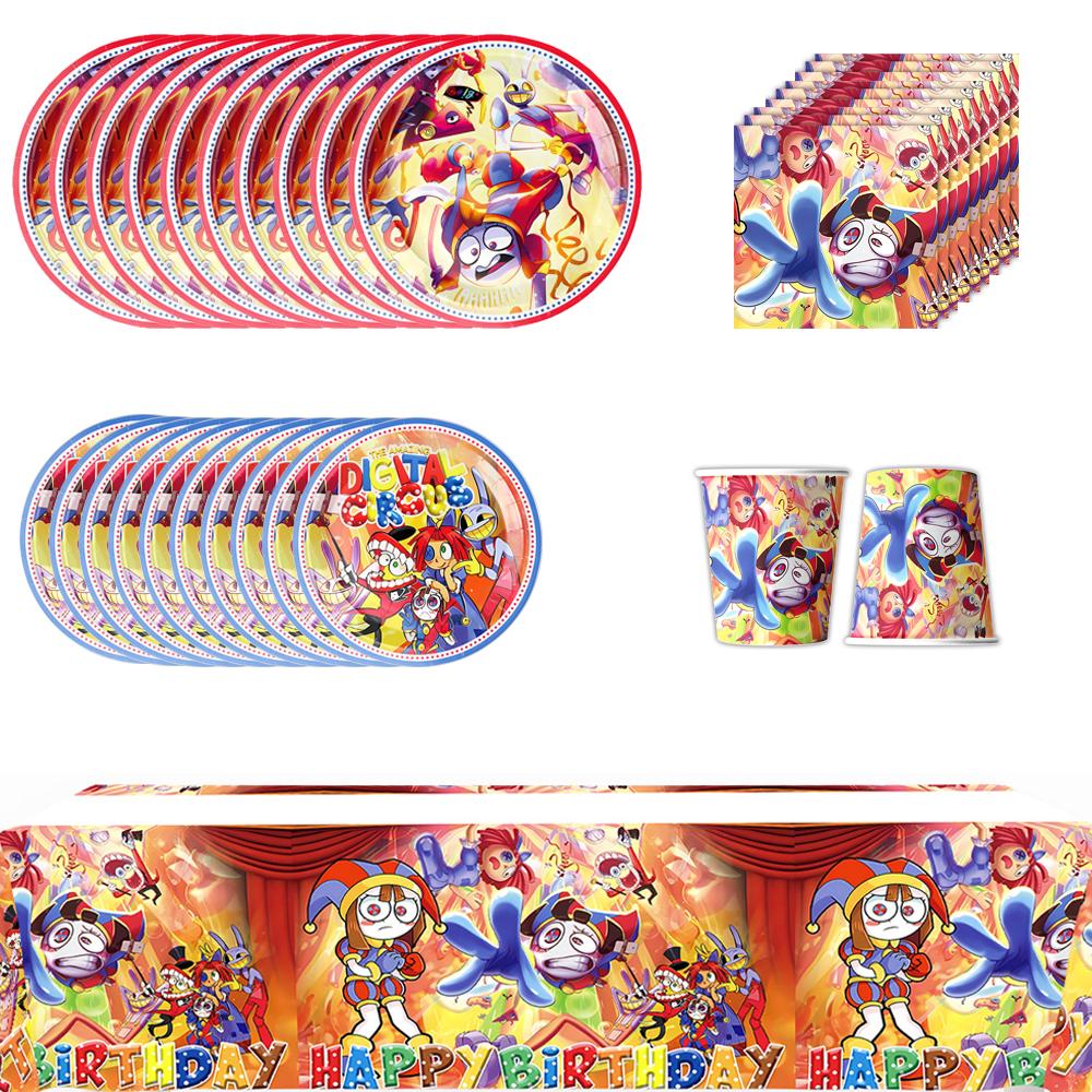 The Amazing Digital Circus Tableware W/ Plates, Cups, Napkins, a Tablecloth