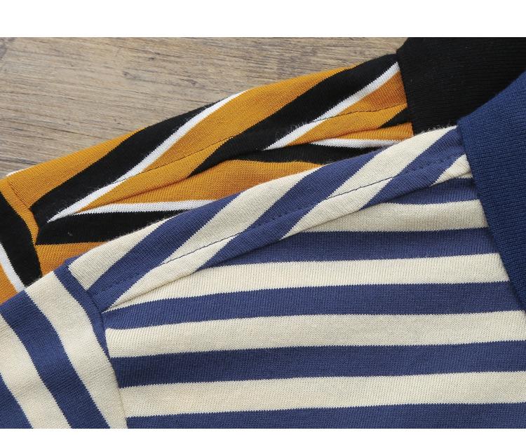 Vintage Sailor Striped Cotton Polo Shirt for Men - Summer Short Sleeve Turn-Down Collar