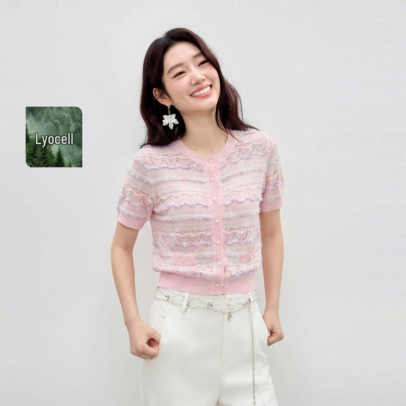 Sweet Hollow Out Jacquard Knit Cardigan M