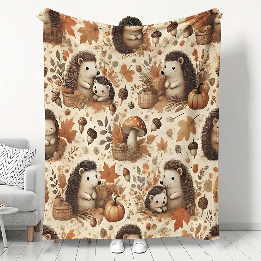 Cute Hedgehog Autumn Throw Blanket , Warm and comfortable throw blanket sofa bed sofa camping trip, the best gift. 75x90cm