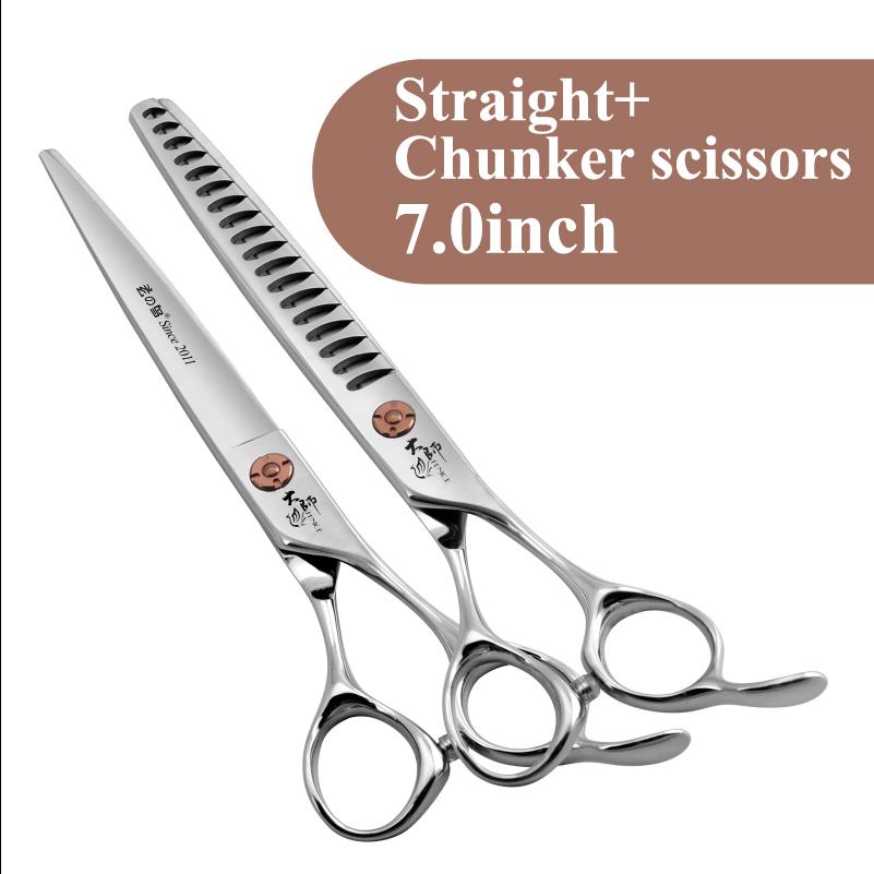 Fenice Japanese Steel 7 Inch Professional Pet Dogs Grooming Scissors Kit Straight&Curved &Thinner&Chunker&Fluffy Shear Scissors
