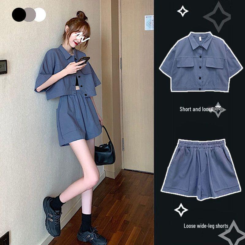 Korean Style Women's Chic Summer Workwear: Versatile Loose Short Sleeve & Shorts Two-Piece Uniform Set