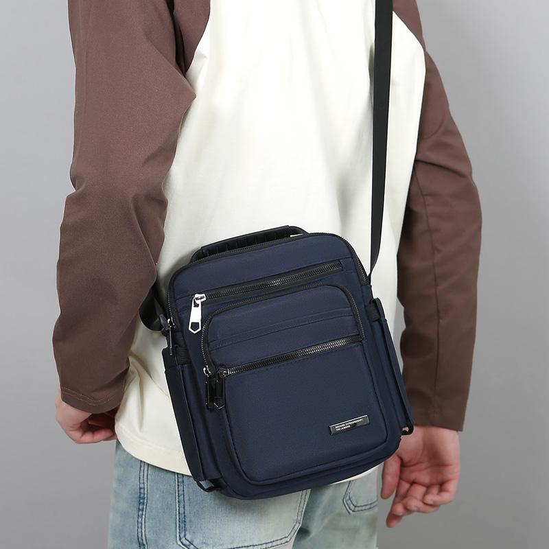 Men Multi-layer Shoulder Bag Fashionable Casual Lightweight Nylon Crossbody Bag for Daily Outing Commuting Small Handbag