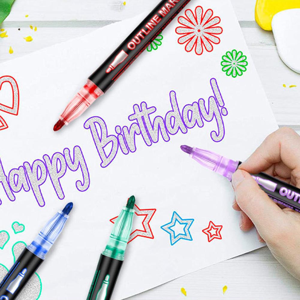 8/12/24 Pcs Metallic Marker Pens Art Line Pen Outline Marker Highlighter Pen For Manga Crafts Scrapbooking School Stationery Supplies