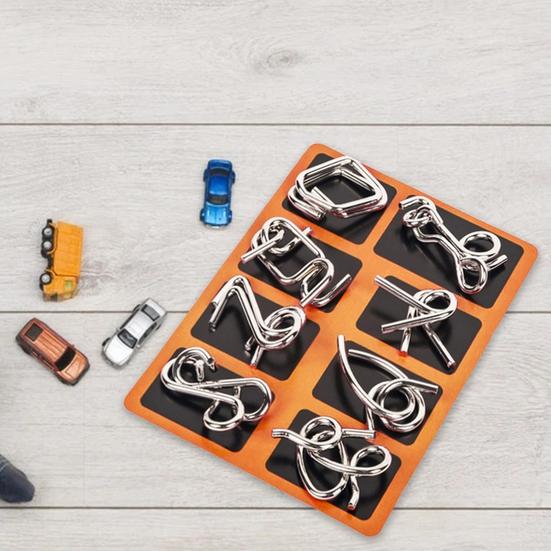 8Pcs/Set Metal Wire Puzzle Educational Montessori IQ Carbon Steel Mind Brain Teaser Stress Reliever Toys