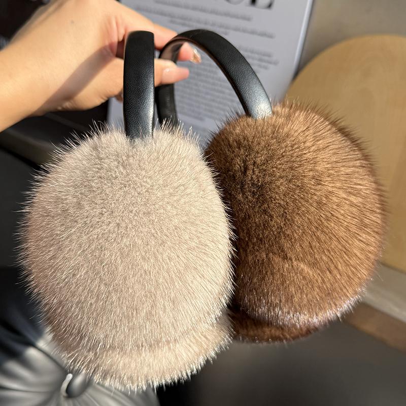 New Winter Luxury Women Warm Real Natural Mink Fur Earmuff Outdoor Fashion Mink Fur Earmuffs Girl Winter Ear Protection