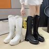 7CM Female Summer Knee-high Mesh High Boots Women ZIP Breathable Mesh Knight Boots Thick Heel Hollow Long Cool Boots Botas Mujer