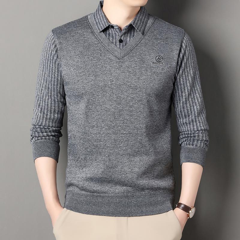 New Men's Fleece Lined Sweater Polo Collar Pullover Tops Fashion Business Causal Pullovers Korean Slim Fit Thick Winter Clothes