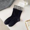 2025 Ruffle Double Layer Ribbed Cotton Plaid Mid-Calf Socks for Women