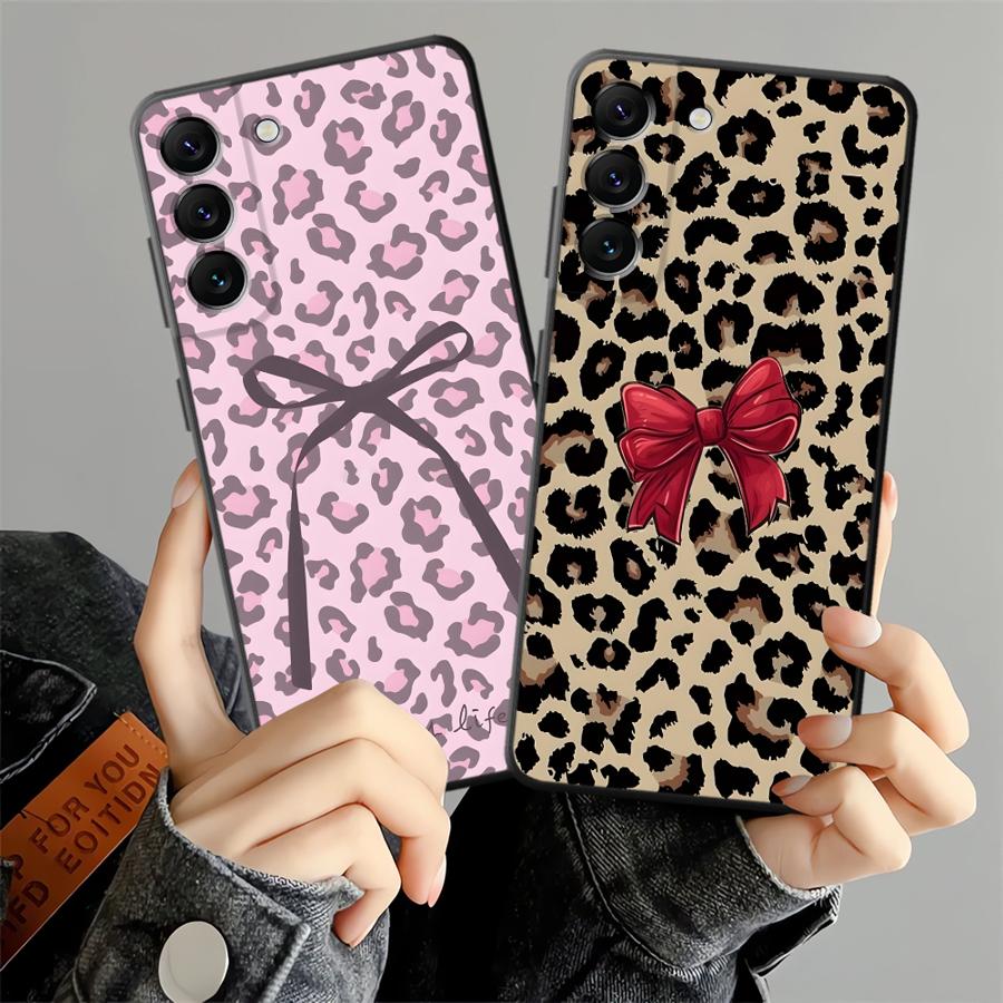 Creative Leopard Print Bow Case for Samsung Galaxy A57 A15 A23 A55 A37 A53 A17 A25 A16 A05 A06 A73 A51 A52 A36 Phone Cover A13