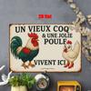 [French Rooster Metal Sign] French Rooster & Hen Theme 1pc Metal Wall Sign | 2D Iron Art Mural, Suitable for Home Courtyard