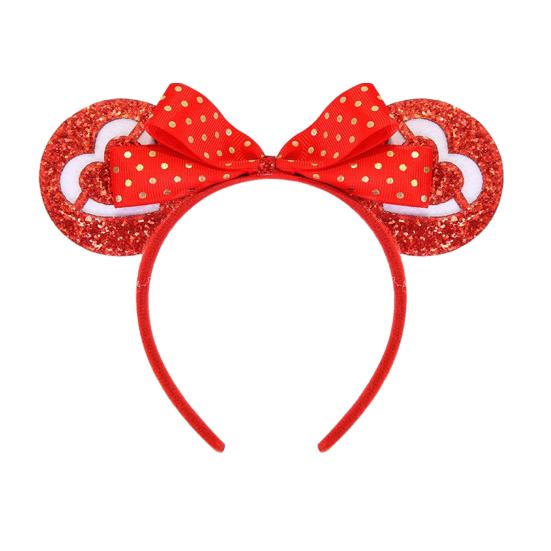 Tiara de Dia dos Namorados Glitter Vermelho Rosa Coração Faixa de Cabelo Brilhante Fofa Acessórios de Cabelo de Orelha para Dia dos Namorados Aniversário Festa de Casamento Fantasia