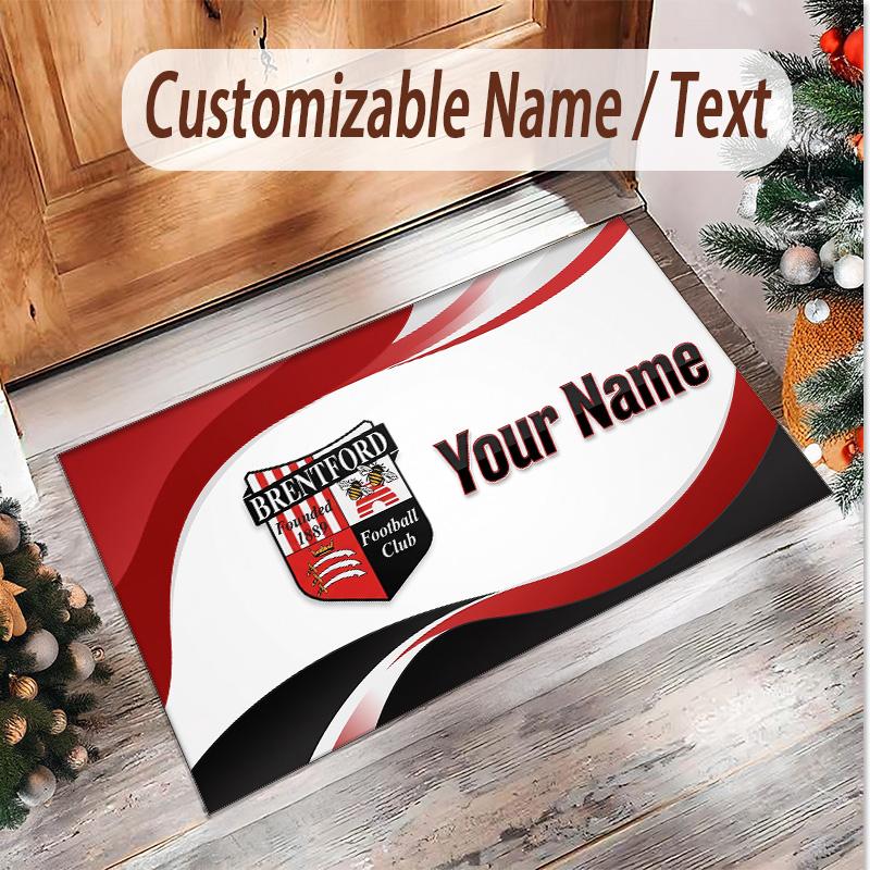 Personalized Crystal Velvet Carpet Brentford Football Pattern Non Slip Floor Rug