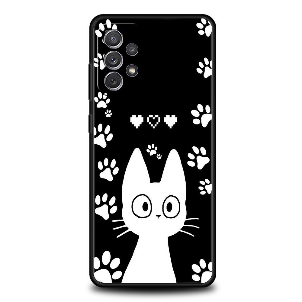 Custodia per Telefono per Samsung Galaxy A15 A13 A51 A71 A41 A31 A21S A03S A05 A35 A55 A23 A25 A33 A53 A73 5G Cover Gatto Nero Cartone Animato Carino
