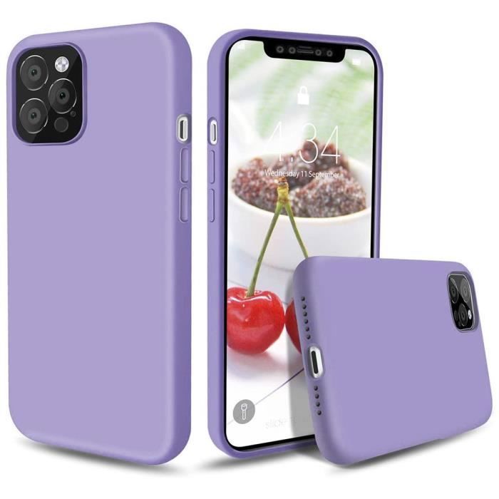 Coque et Verre Trempé - E.F.CONNECTION - pour iPhone 12 Pro Max - Silicone Liquide - Violet - Anti-choc