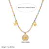 Gold Plated Stainless Steel Colorful Beaded Choker Necklace with Butterfly Star Charms for Women