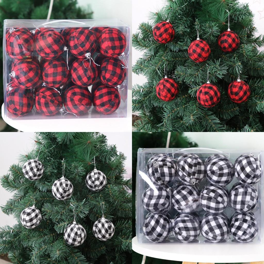 Elegant 7cm Black And White Checkered Christmas Ball Ornament Set For Festive Decor