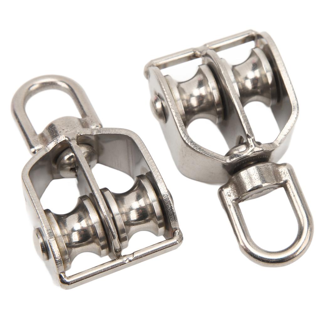 2 szt. Blok podwójny do podnoszenia, wytrzymały, ze stali nierdzewnej, rolka M15, zawiesie do liny stalowej, żuraw, ładowność 35 kg