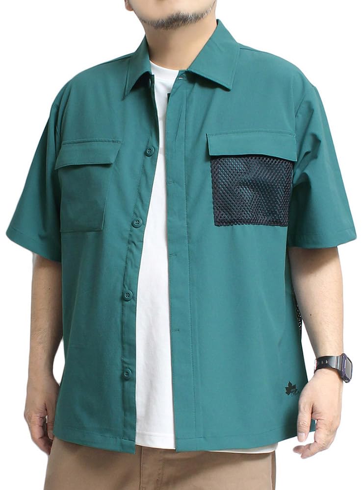 One Colors LOGOS PARK Men's Short Sleeve Shirt, Water-Repellent Ripstop with Mesh Back, Stretch Work Shirt, Size 5L, Green (40)