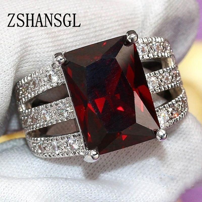 Luxury Solid Silver color filled Rings for Women Wedding Red AAA CZ Hollow-out Jewelry Valentine's Day Gift Big Promotion