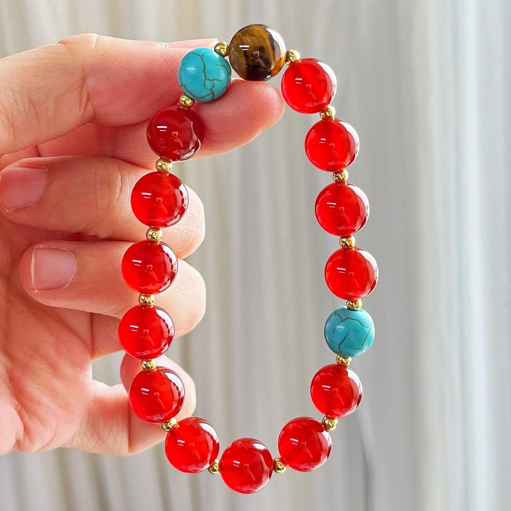 7A10Mm High Quality Ice Permeable Water Moist Natural Carnelian Agate Tiger's Eye Bracelet