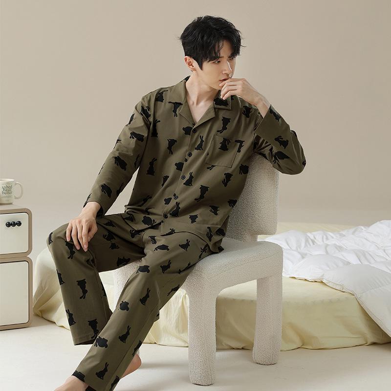 

«Пижамный комплект «Панда» из антибактериального эластичного хлопка – мужской и женский осенний кардиган, повседневная домашняя одежда» XXXL