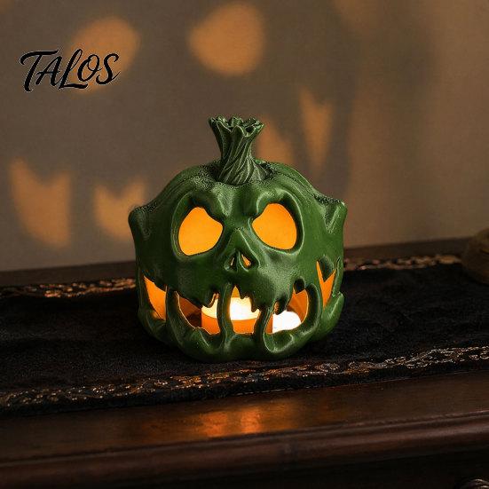Halloween Table Centerpiece 3D Printed Skull Pumpkin Candle Holder, Hollow Design Ornament Figurine, Multifunctional Ambient Lampshade for Party