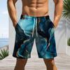 Men Plus Size Blue Gold Marble Print Drawstring Beach Shorts Quick Dry Loose Casual Shorts For Summer Swimming Surfing