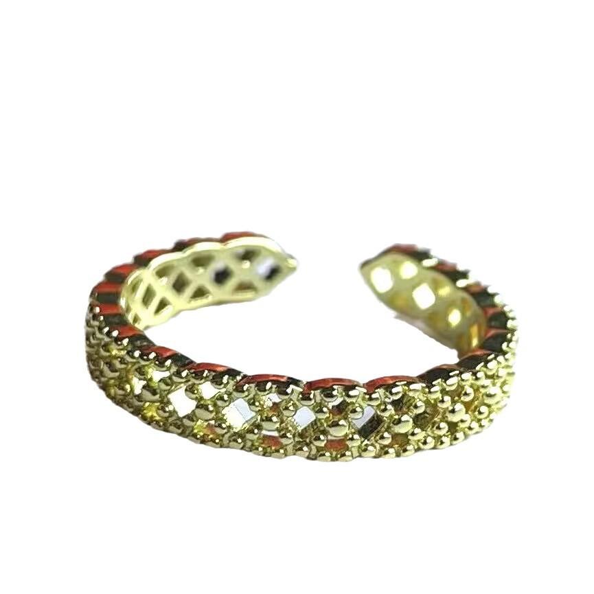 Rich Flower Gold Lace Hollow Open Ring Fashion French Trend Niche Plain Ring Light Luxury Style Versatile Ring