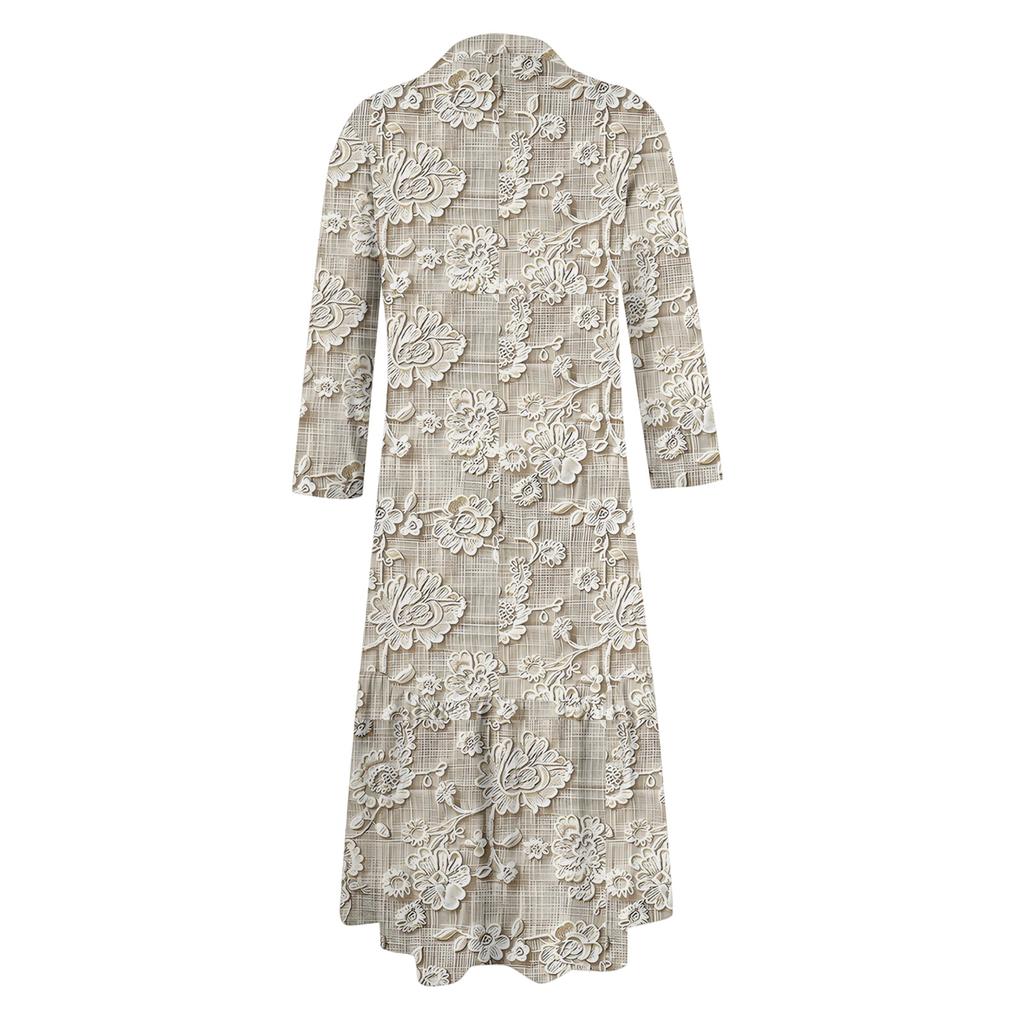 Women's Fashionable And Elegant Autmn And Winter Button Lapel Three-quarter Sleeve Three-dimensional Printed Dress