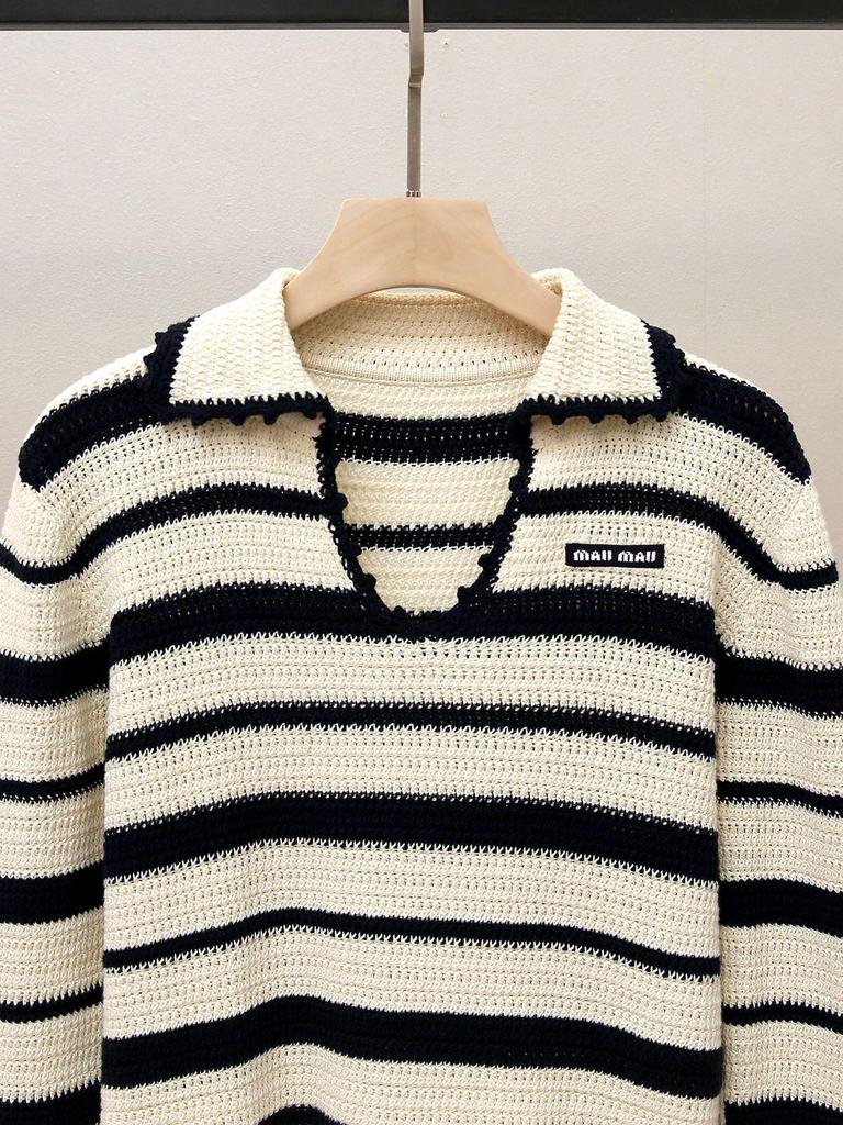 Women's High-End Autumn Casual Striped Lapel Knit Sweater