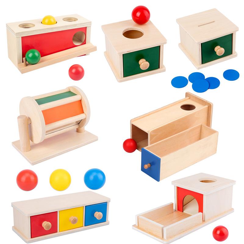 Non-Toxic New Montessori Macaroon Color Spinning Drum Match Coin Box Permanent Box Round Rectangular Box Kids Sensory Toys For Baby Gifts