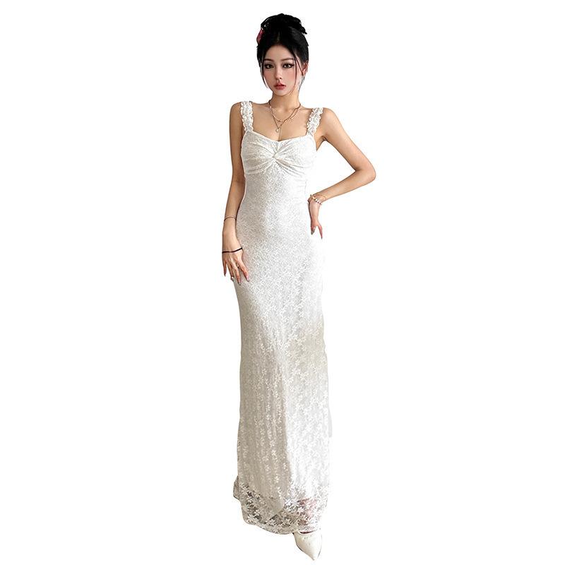 KD European and American wind spring new women's clothing suspender long dress sexy slim solid color dress