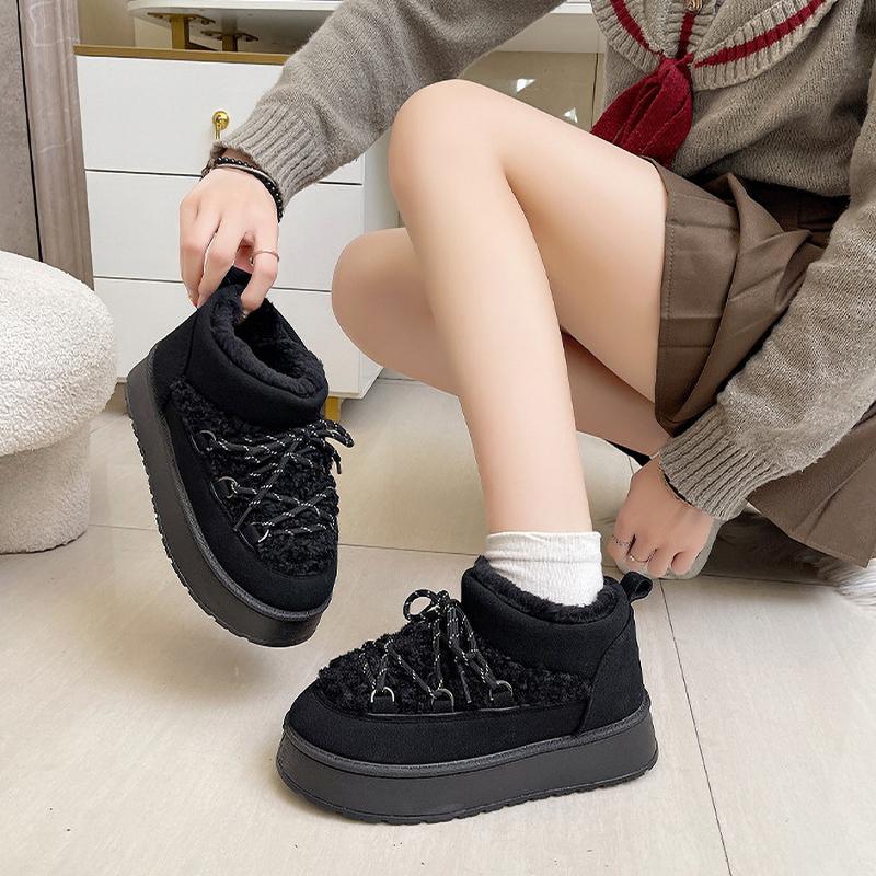 Women's Winter Thick Bottom Lace Up Snow Boots Round Toe Comfortable Short Fashionable Ankle Boots Women