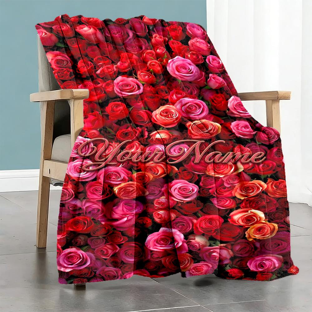 Rose Personalized Text Blanket Multi-purpose Personalized Blanket Soft & Cozy for Bedding Seaside Office Chair Couch Ideal for All Seasons