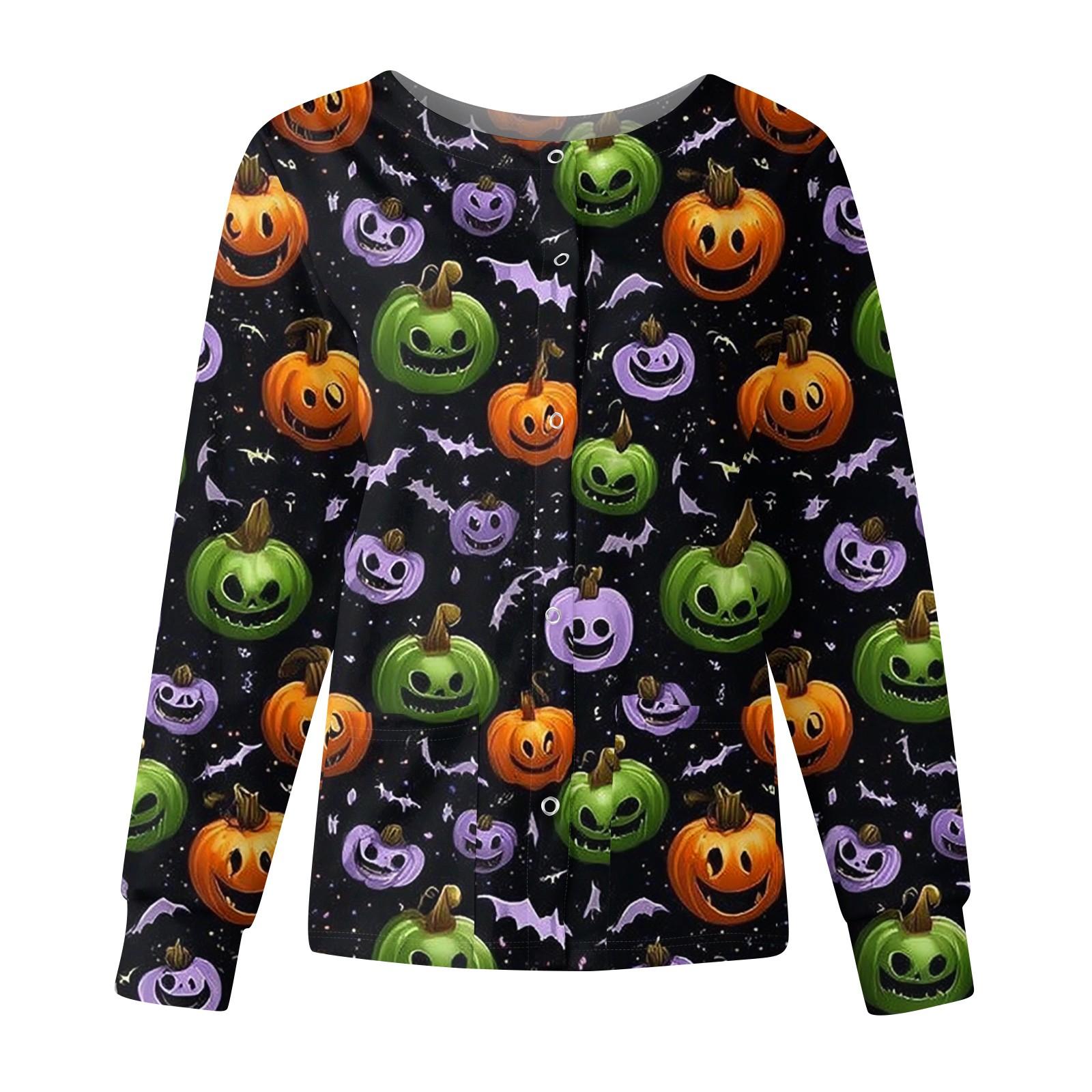 

Женская повседневная модная куртка с длинными рукавами, воротником-стойкой, однобортная, с принтом на Хэллоуин, рабочая куртка, топы XXL зелёный