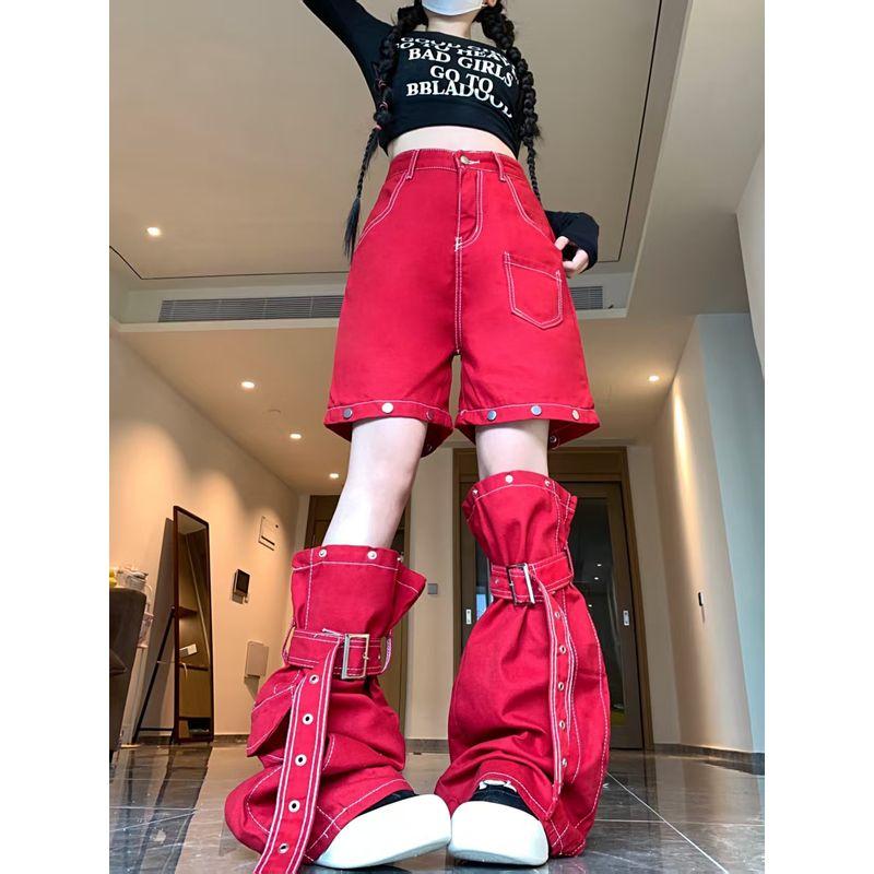 Fashion Style Cargo Jeans Women's Summer Thin Sexy Stylish Removable Loose Casual Wide-Leg Pants
