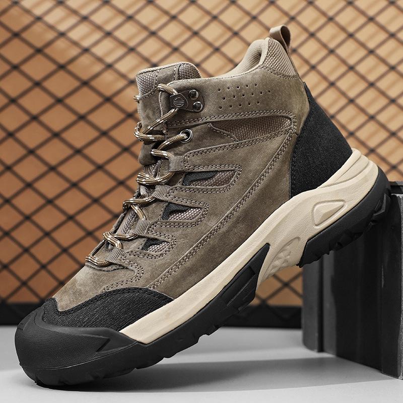 New Outdoor Shoes Men's High-top Hairy Hiking Shoes Non-slip Off-road Shoes Wear-resistant, Climbing Professional Hiking Shoes