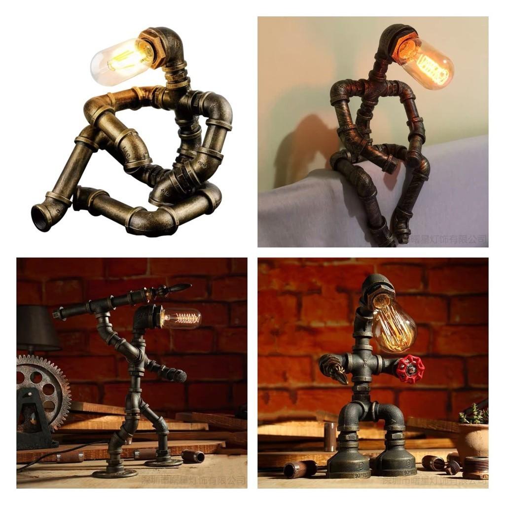 Vintage Industrial Style Water Pipe Robot Table Lamp Perfect For Coffee Bars And Desks