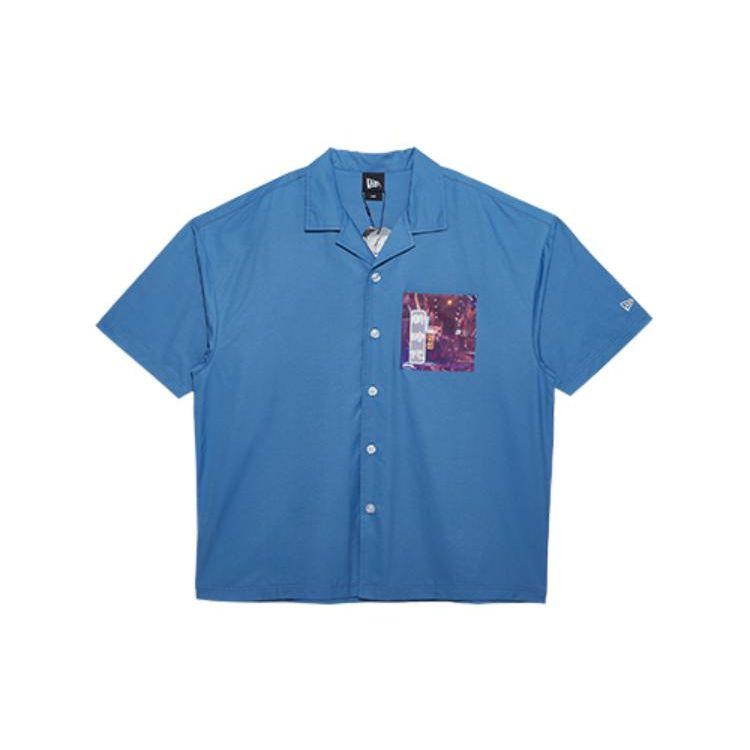 New Era SS22 Midnight Diner Print Woven Solid Short Sleeve Shirt Unisex Shirts Blue 13280297