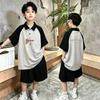 Korean Style Boys' Casual Loose-Fit Polo Shirt Set, Short Sleeve, Ages 6-15