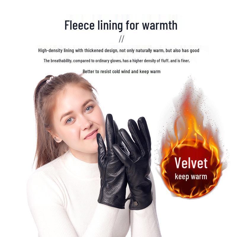 Women's Sheepskin Leather Riding Gloves - Autumn/Winter Warmth & Protection for Outdoor Use